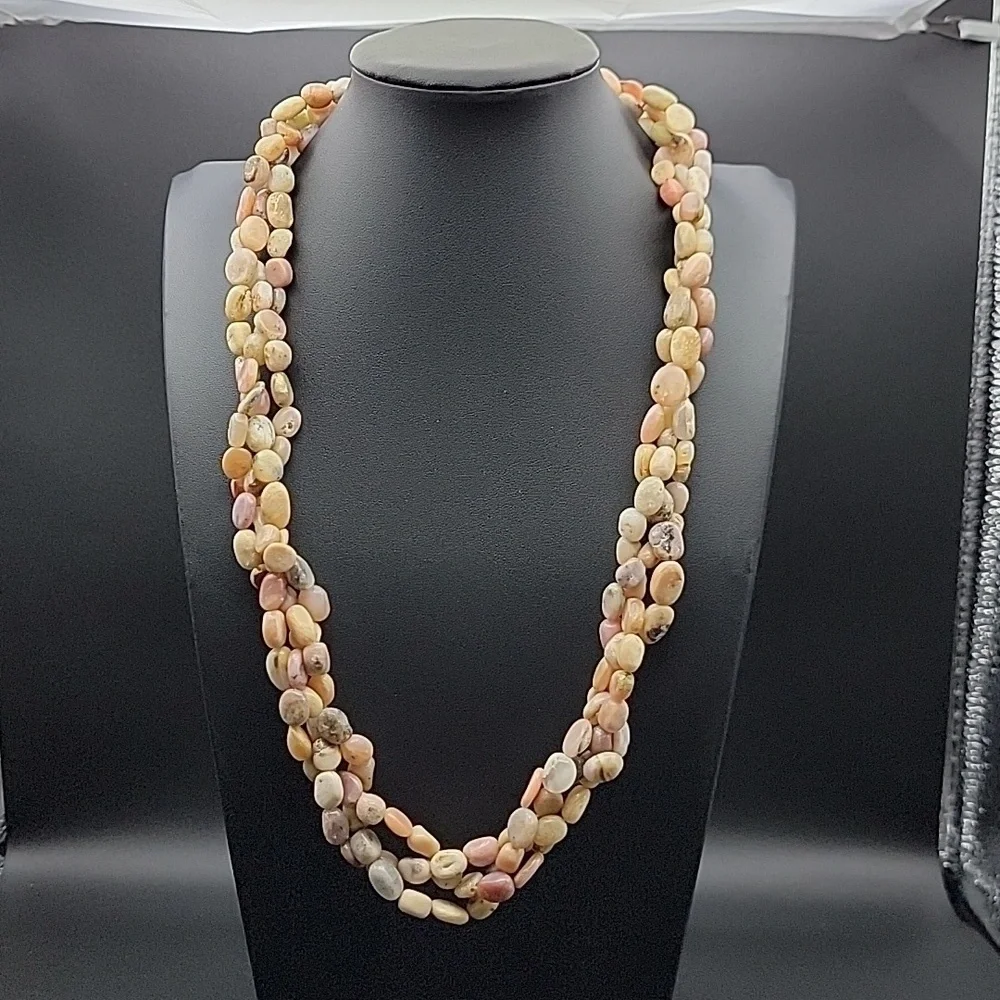 830 Cts Natural Pink Australian Opal Beads Single Braid Strand Necklace Gemstone